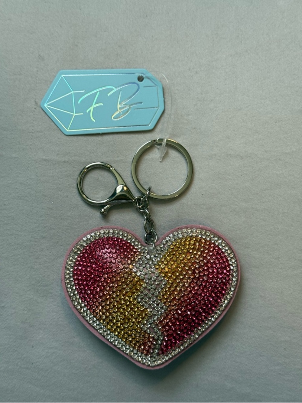 Sparkle Heart Keychain - Pink, Gold & Silver Rhinestone Accent